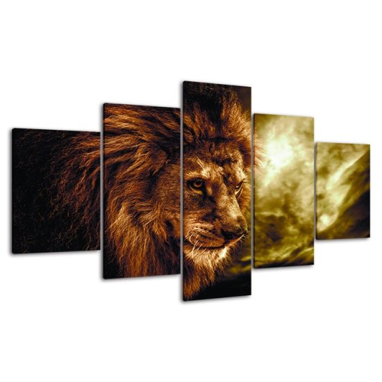 Lion Head Jungle King Animal 5 Piece Five Panel Wall Canvas Print Pictures Modern Poster Wall Art Decor 4