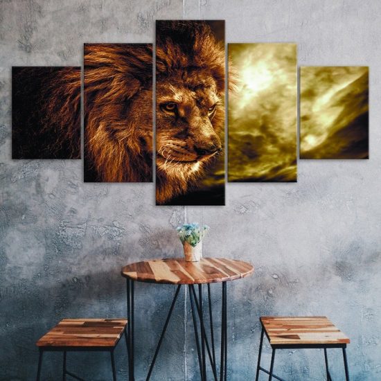 Lion Head Jungle King Animal 5 Piece Five Panel Wall Canvas Print Pictures Modern Poster Wall Art Decor