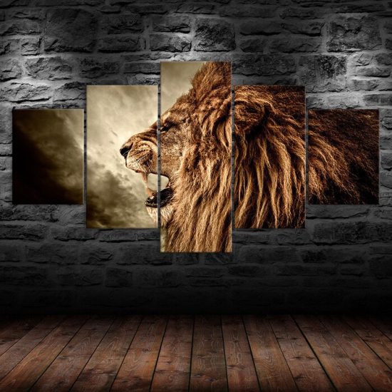 Lion Roaring Wildlife Animal 5 Piece Five Panel Wall Canvas Print Modern Poster Wall Art Decor 1