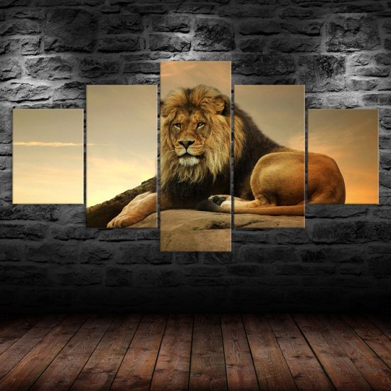 Lion The King Of Beasts Jungle Wild Forest Empire 5 Piece Five Panel Wall Canvas Print Modern Poster Wall Art Decor 1