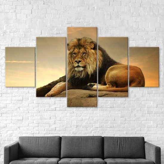 Lion The King Of Beasts Jungle Wild Forest Empire 5 Piece Five Panel Wall Canvas Print Modern Poster Wall Art Decor 2