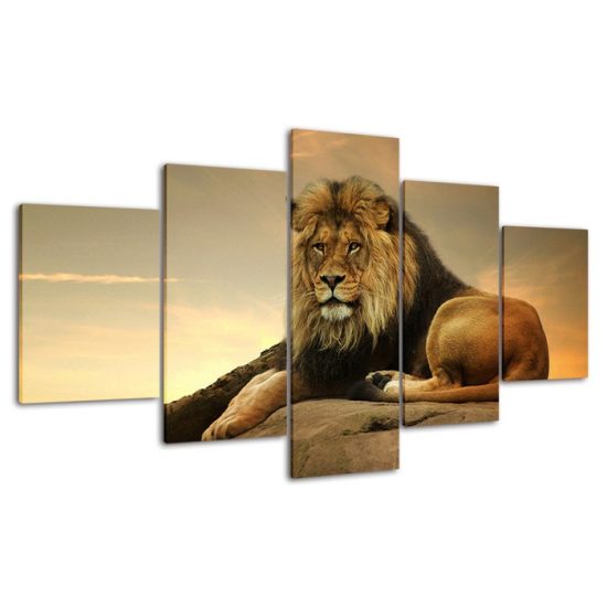 Lion The King Of Beasts Jungle Wild Forest Empire 5 Piece Five Panel Wall Canvas Print Modern Poster Wall Art Decor 4