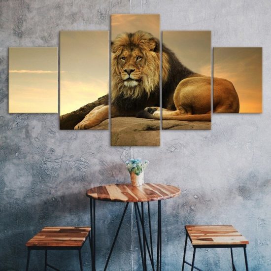 Lion The King Of Beasts Jungle Wild Forest Empire 5 Piece Five Panel Wall Canvas Print Modern Poster Wall Art Decor