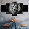 Lion Wild Animal Black and White Scene 5 Piece Five Panel Wall Canvas Print Modern Art Poster Wall Art Decor