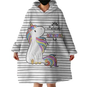 Little Colorful Unicorn Stripes Hoodie Wearable Blanket WB0212