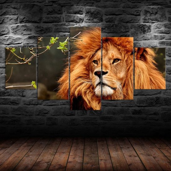Lonely Lion Wildlife Animal 5 Piece Five Panel Wall Canvas Print Modern Poster Wall Art Decor 1
