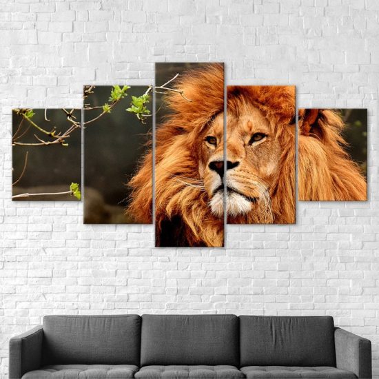 Lonely Lion Wildlife Animal 5 Piece Five Panel Wall Canvas Print Modern Poster Wall Art Decor 2