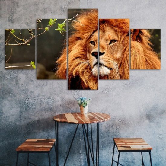 Lonely Lion Wildlife Animal 5 Piece Five Panel Wall Canvas Print Modern Poster Wall Art Decor