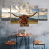 Longhorn Cattle Ox Cow Farms Animal 5 Piece Five Panel Wall Canvas Print Modern Art Poster Wall Art Decor