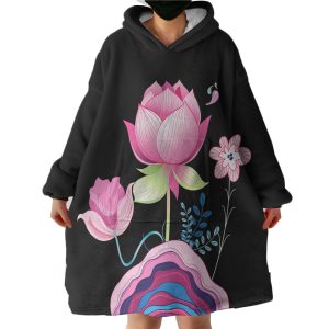 Lotus Flowers Illustration Hoodie Wearable Blanket WB0985