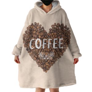 Love In Coffee Bean - Heart Shape Hoodie Wearable Blanket WB0666