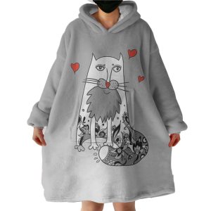 Love Old Cat Grey Theme Hoodie Wearable Blanket WB0237