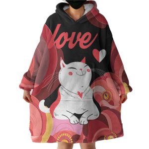 Love White Cat Red Theme Japan Art Hoodie Wearable Blanket WB0558