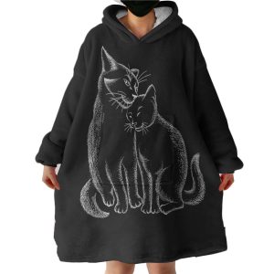 Loving Cats White Sketch Black Theme Hoodie Wearable Blanket WB0390