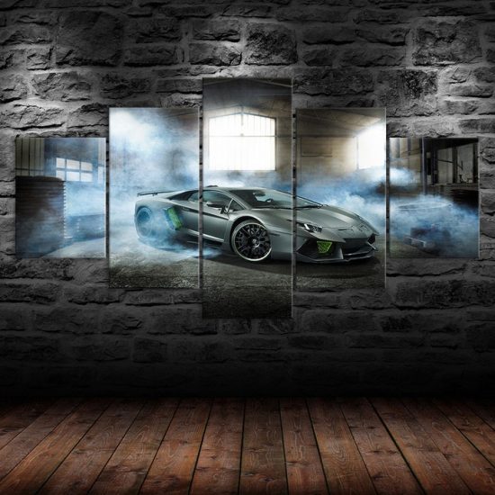 Luxury Sports Matte Grey Car Canvas 5 Piece Five Panel Print Modern Wall Art Poster Wall Art Decor 1 1