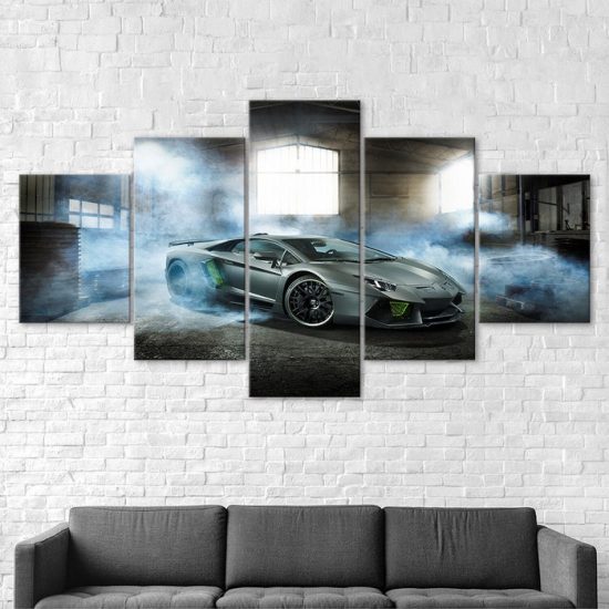 Luxury Sports Matte Grey Car Canvas 5 Piece Five Panel Print Modern Wall Art Poster Wall Art Decor 2 1
