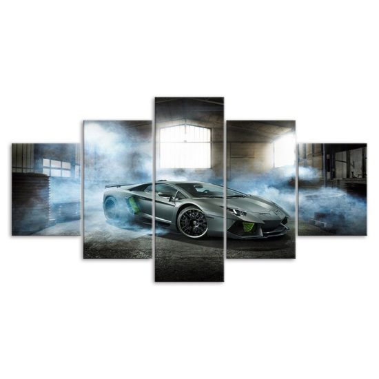 Luxury Sports Matte Grey Car Canvas 5 Piece Five Panel Print Modern Wall Art Poster Wall Art Decor 3 1