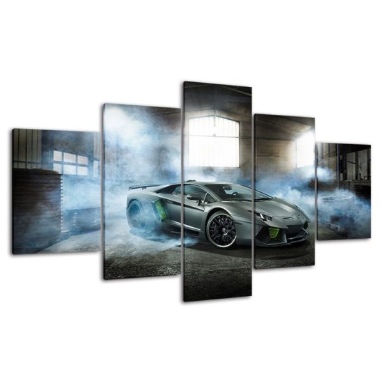 Luxury Sports Matte Grey Car Canvas 5 Piece Five Panel Print Modern Wall Art Poster Wall Art Decor 4 1