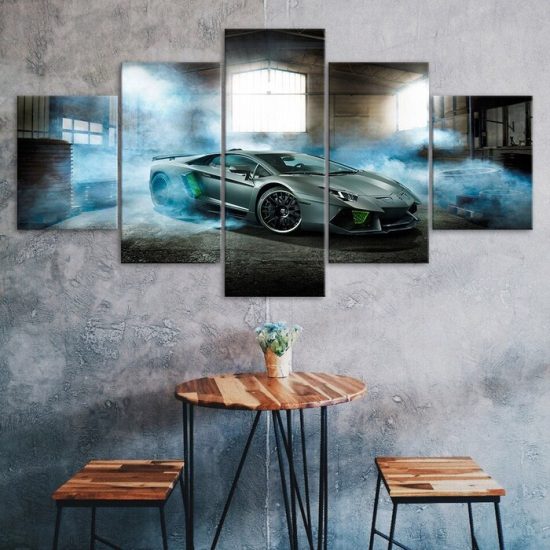 Luxury Sports Matte Grey Car Canvas 5 Piece Five Panel Print Modern Wall Art Poster Wall Art Decor