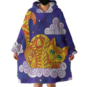 Lying Yellow Aztec Cat Hoodie Wearable Blanket WB0988