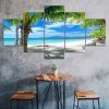 Maldives Island Palm Tree White Sand Beach Ocean View 5 Piece Five Panel Wall Canvas Print Modern Poster Wall Art Decor