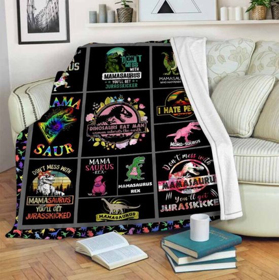 Mama Saurus Dinosaur Blanket Sherpa Blanket Fleece Blanket Birthday Gift 1