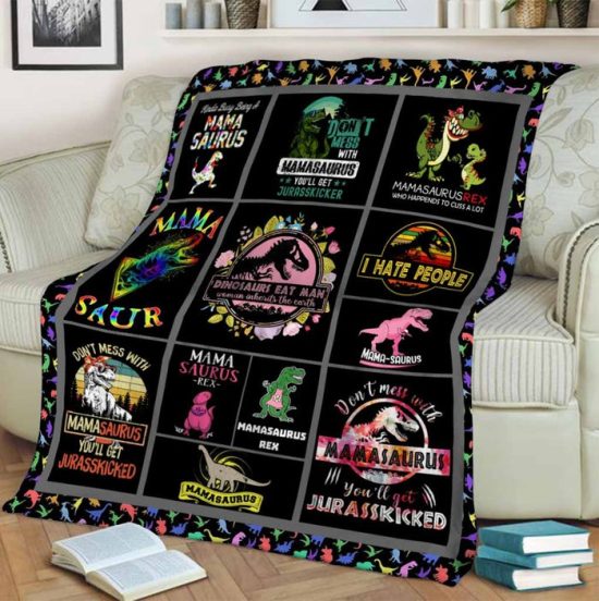 Mama Saurus Dinosaur Blanket - Sherpa Blanket Fleece Blanket Birthday Gift