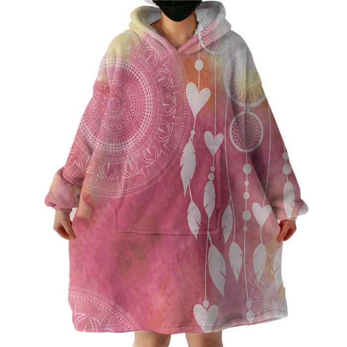 Mandala Dream Catcher Pink Theme Hoodie Wearable Blanket WB0646