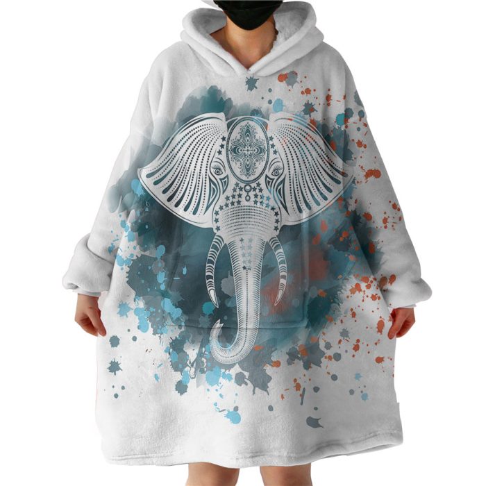 Mandala Elephant Blue Gray Watercolor Spray Hoodie Wearable Blanket WB0520