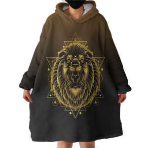 Modern Golden Lion Zodiac Black Theme Hoodie Wearable Blanket WB0374