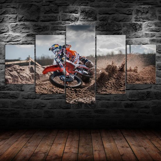 Motocross Dirt Bike Racing Canvas 5 Piece Five Panel Print Modern Wall Art Poster Wall Art Decor 1 1
