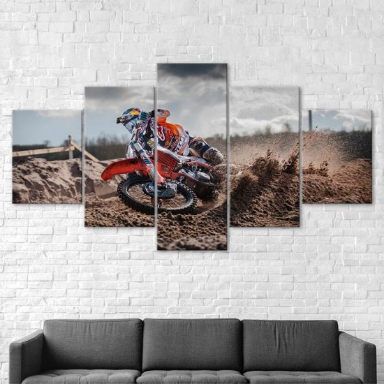 Motocross Dirt Bike Racing Canvas 5 Piece Five Panel Print Modern Wall Art Poster Wall Art Decor 2 1