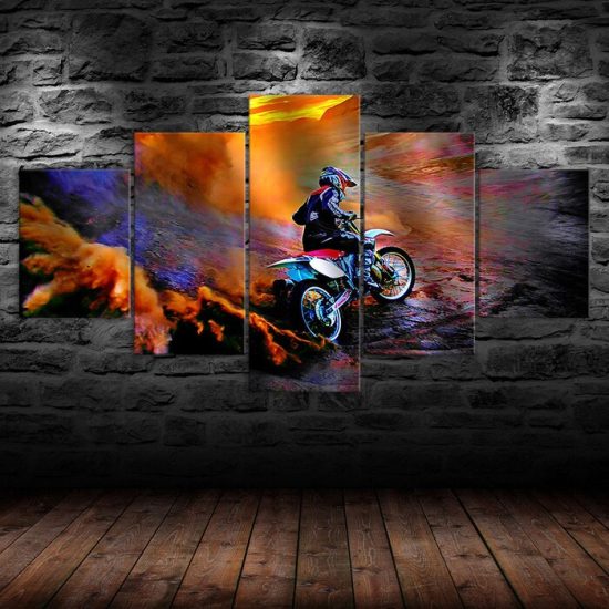 Motocross Dirt Bike Racing Sports Ride Canvas 5 Piece Five Panel Print Modern Wall Art Poster Wall Art Decor 1