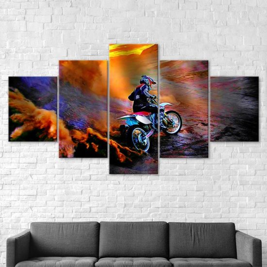 Motocross Dirt Bike Racing Sports Ride Canvas 5 Piece Five Panel Print Modern Wall Art Poster Wall Art Decor 2
