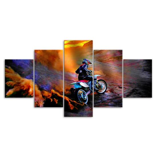 Motocross Dirt Bike Racing Sports Ride Canvas 5 Piece Five Panel Print Modern Wall Art Poster Wall Art Decor 3