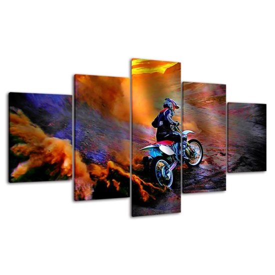 Motocross Dirt Bike Racing Sports Ride Canvas 5 Piece Five Panel Print Modern Wall Art Poster Wall Art Decor 4