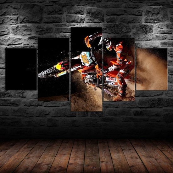 Motocross Dirt Bike Riding Stunt Sports Canvas 5 Piece Five Panel Print Modern Wall Art Poster Wall Art Decor 1