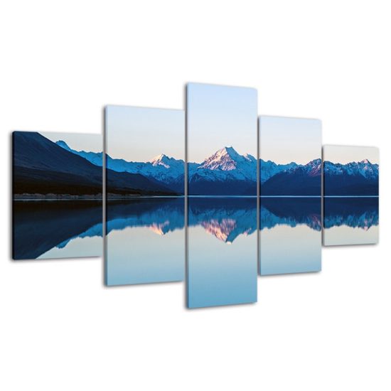 Mountains Lake Reflection Landscape Scene 5 Piece Five Panel Canvas Print Modern Poster Wall Art Decor 4