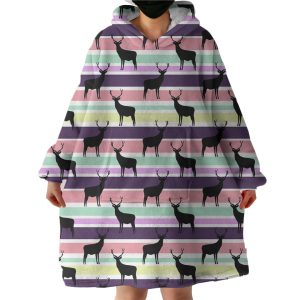Multi Black Deer Colorful Stripes Hoodie Wearable Blanket WB0223
