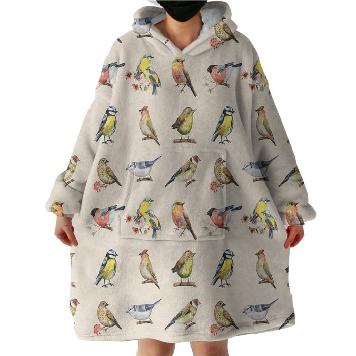 Multi Colorful Bird Collection Cream Theme Hoodie Wearable Blanket WB0656