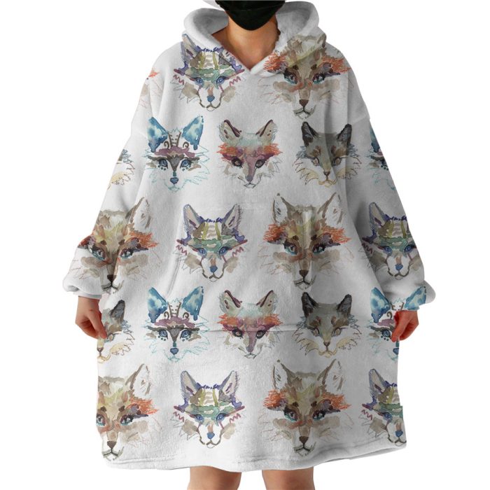 Multi Colorful Fox Watercolor Hoodie Wearable Blanket WB0247
