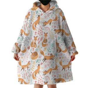 Multi Cute Cartoon Fox Activities Hoodie Wearable Blanket WB0652