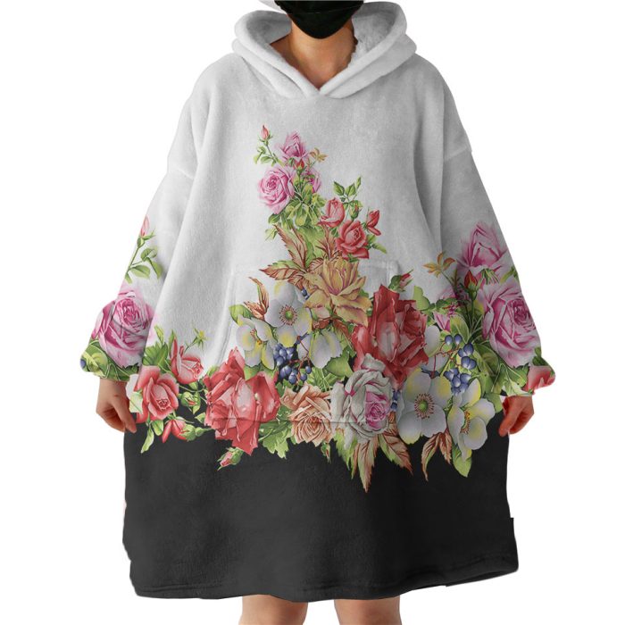Multi Flowers B&W Theme Hoodie Wearable Blanket WB0447