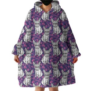 Multi Little Pug Cute Food Sketch Purple Theme Hoodie Wearable Blanket WB0193
