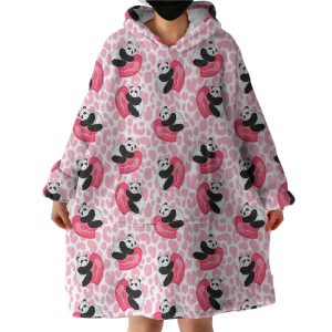Multi Love Panda Pink Theme Hoodie Wearable Blanket WB0210