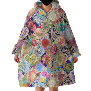 Multi Mandala & Flowers Checkerboard Hoodie Wearable Blanket WB0446