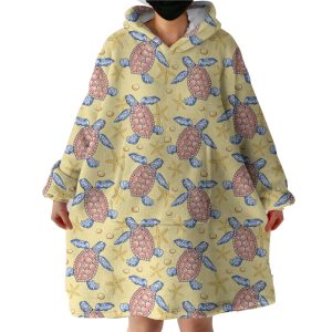 Multi Ocean Turtles Yellow Theme Hoodie Wearable Blanket WB0145