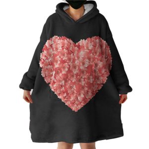Multi Pink Flowers In Heart Shape Black Theme Hoodie Wearable Blanket WB0688