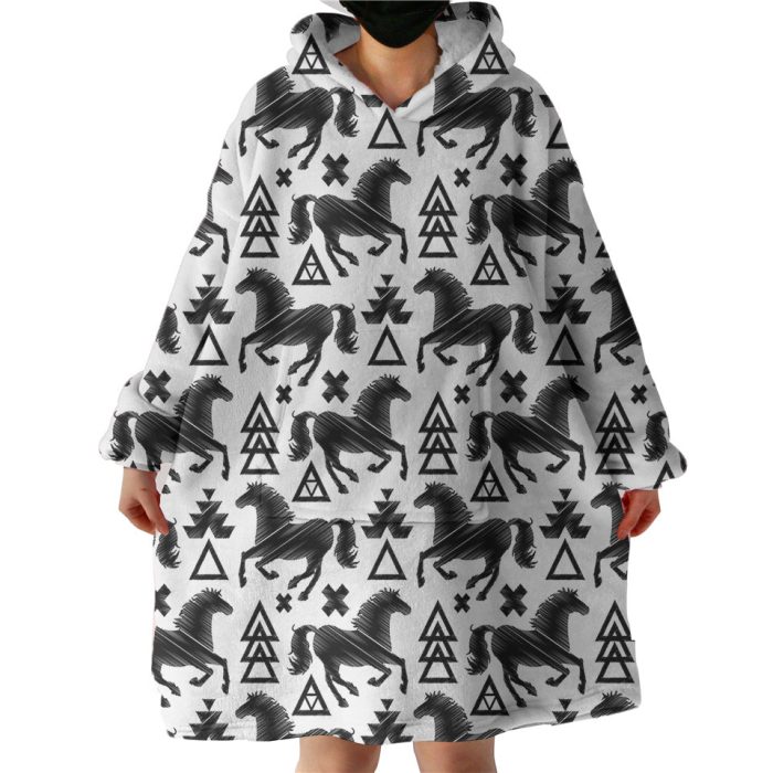 Multi Triangles & Black Horses Hoodie Wearable Blanket WB0968