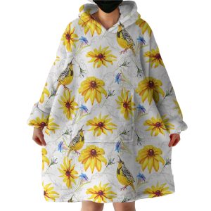 Multi Yellow Aster Flowers & Sunbirds Hoodie Wearable Blanket WB0153